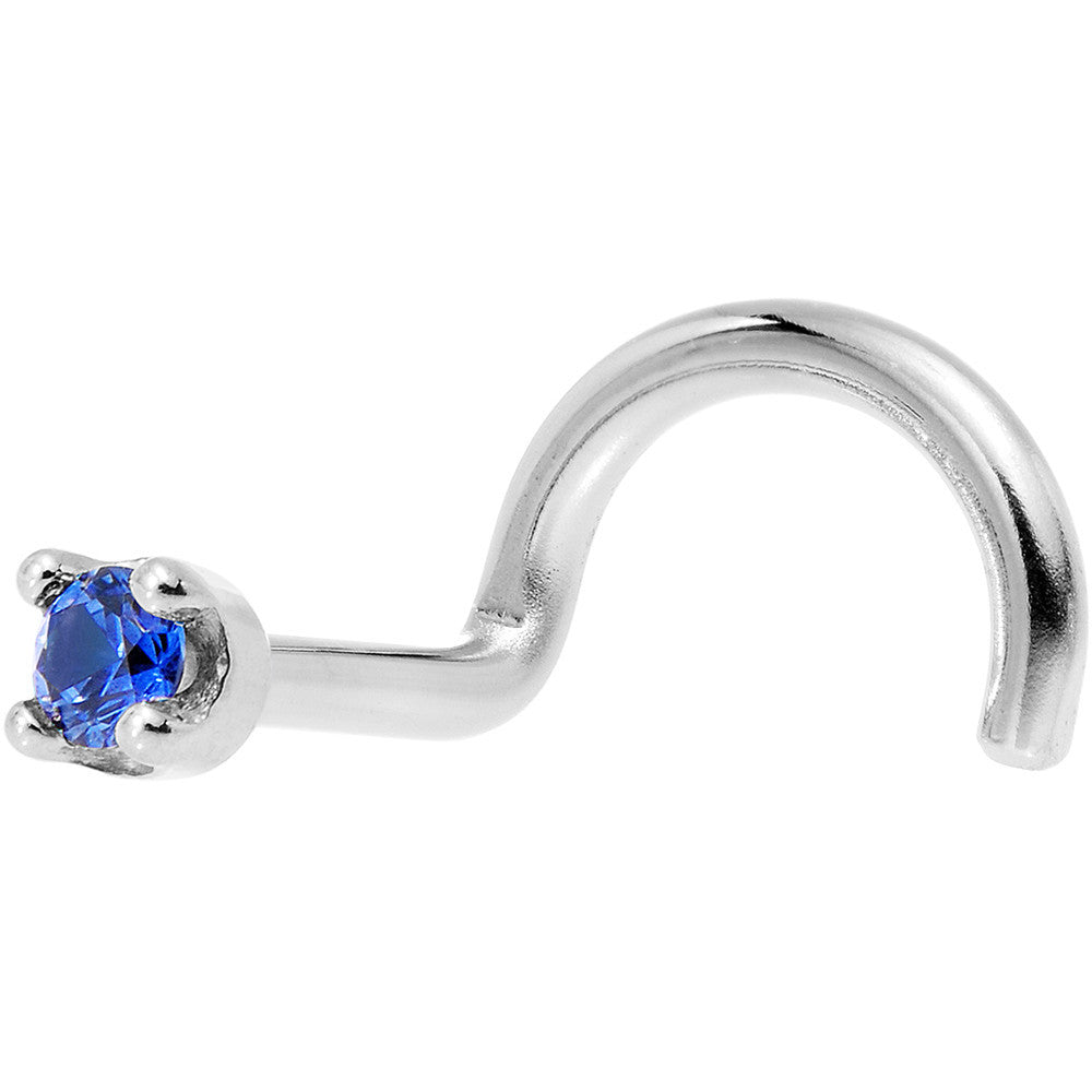 Solid 18K White Gold 1.5mm Genuine Blue Sapphire Nose Ring