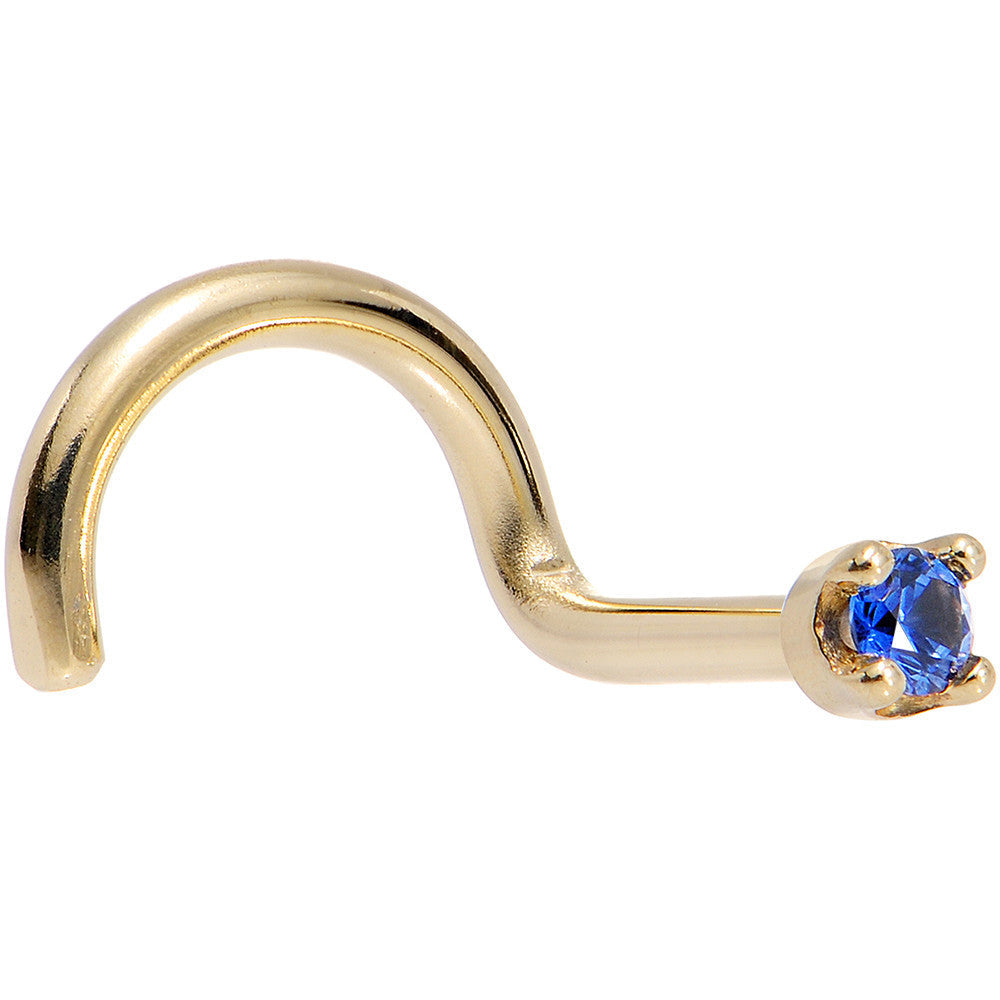 Solid 14K Yellow Gold 1.5mm Genuine Blue Sapphire Nose Stud Ring