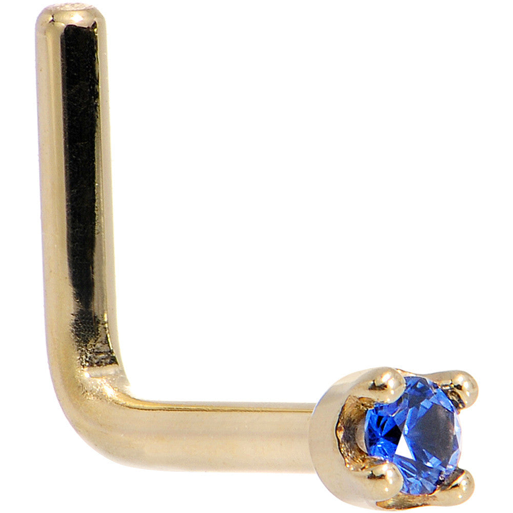 Solid 18K Yellow Gold 1.5mm Genuine Blue Sapphire Nose Ring