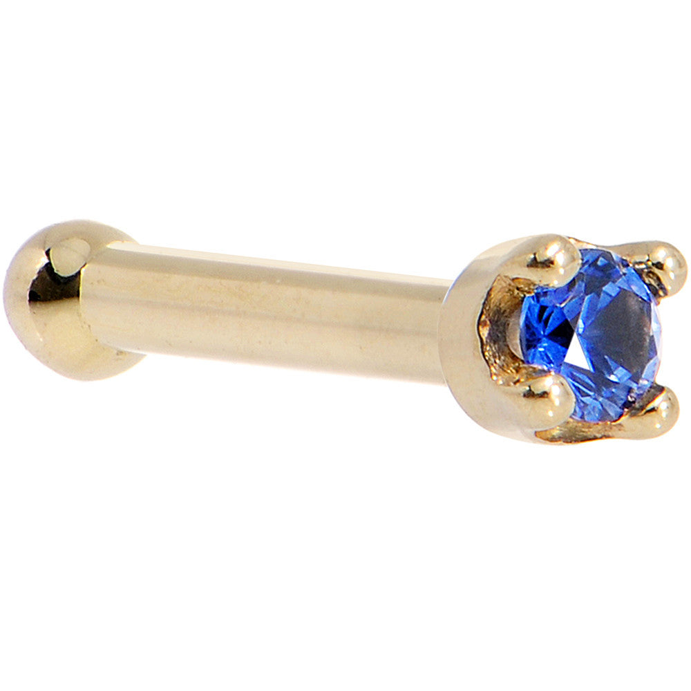 Solid 18K Yellow Gold 1.5mm Genuine Blue Sapphire Nose Ring
