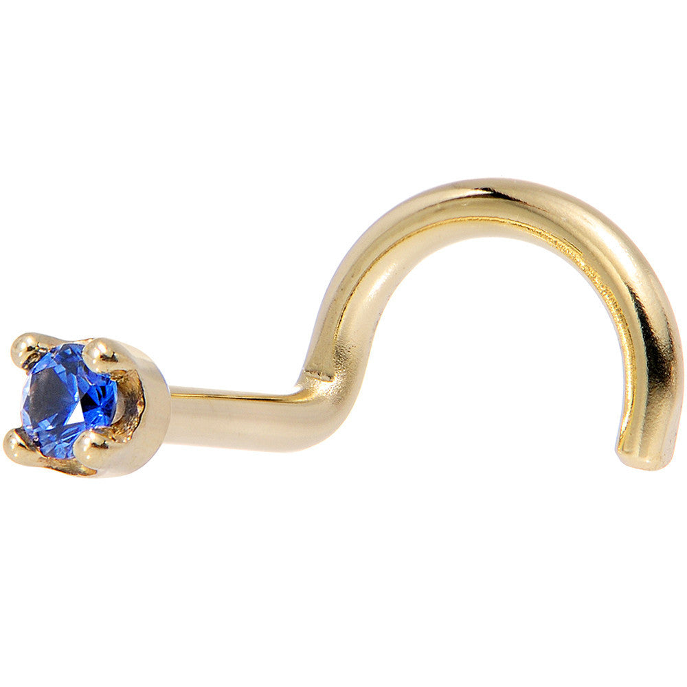 Solid 18K Yellow Gold 1.5mm Genuine Blue Sapphire Nose Ring