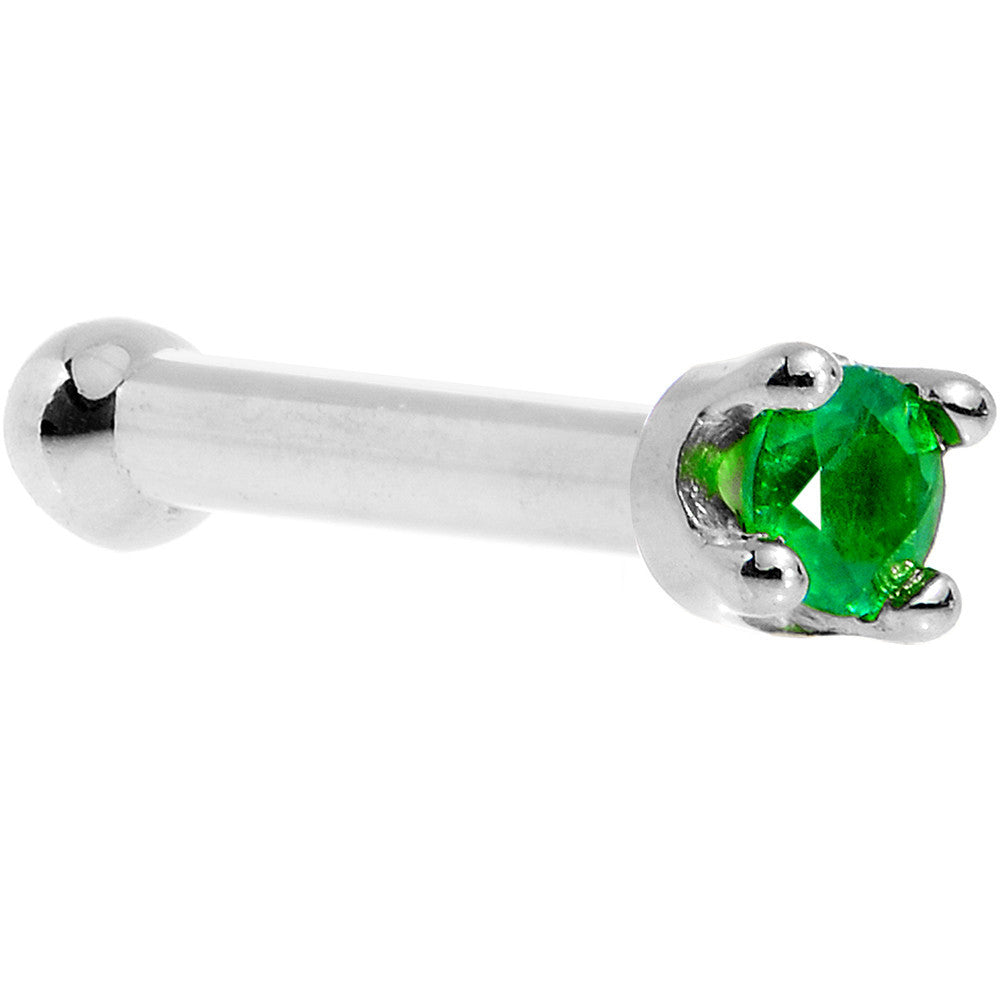 Solid 14K White Gold 1.5mm Genuine Emerald Nose Ring