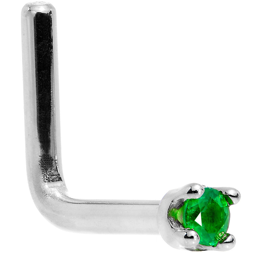 Solid 14K White Gold 1.5mm Genuine Emerald Nose Ring
