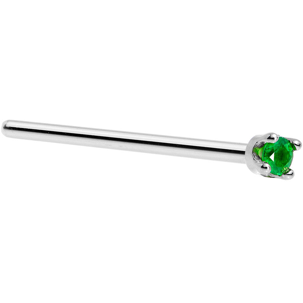 Solid 14K White Gold 1.5mm Genuine Emerald Nose Ring