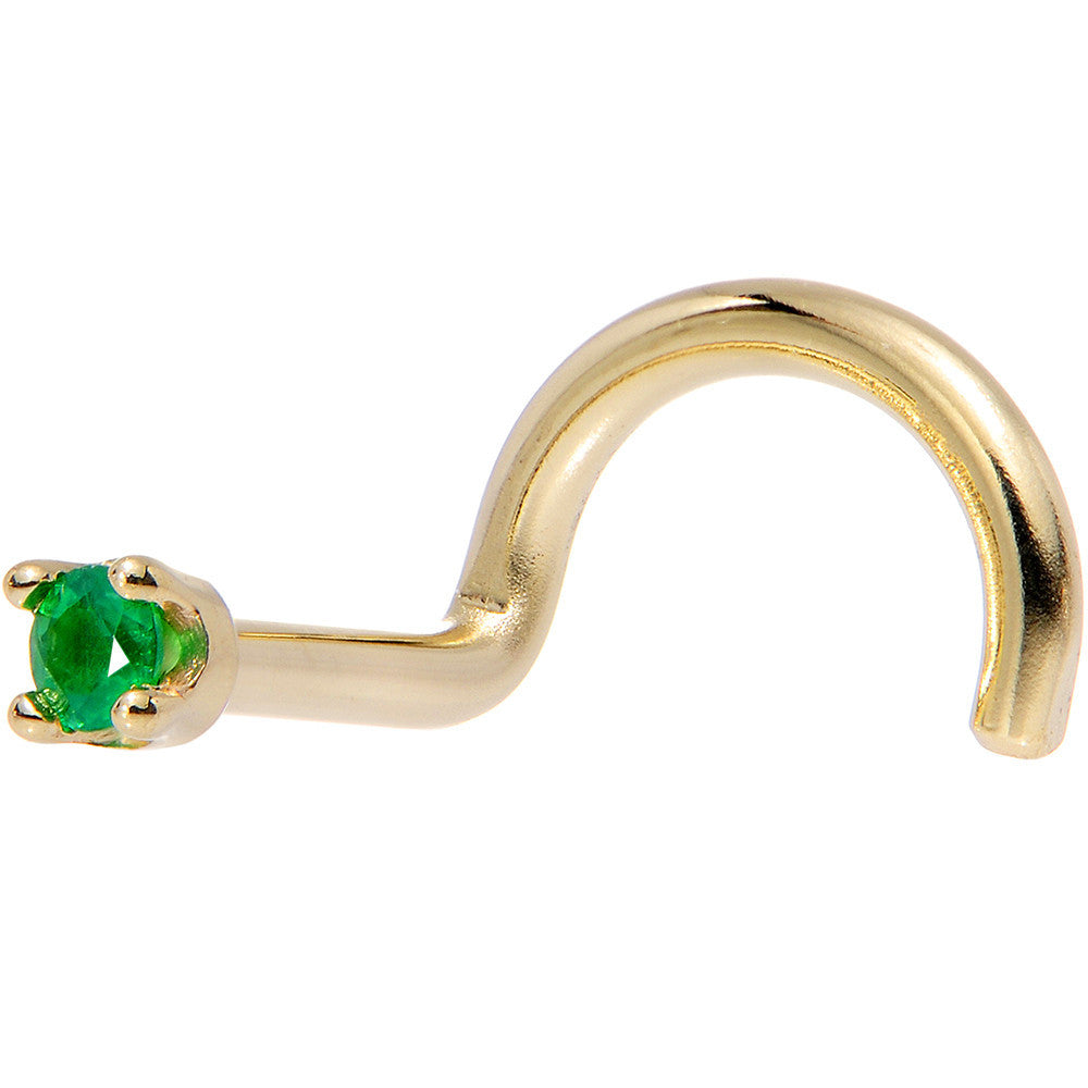 Solid 14K Yellow Gold 1.5mm Genuine Emerald Nose Ring