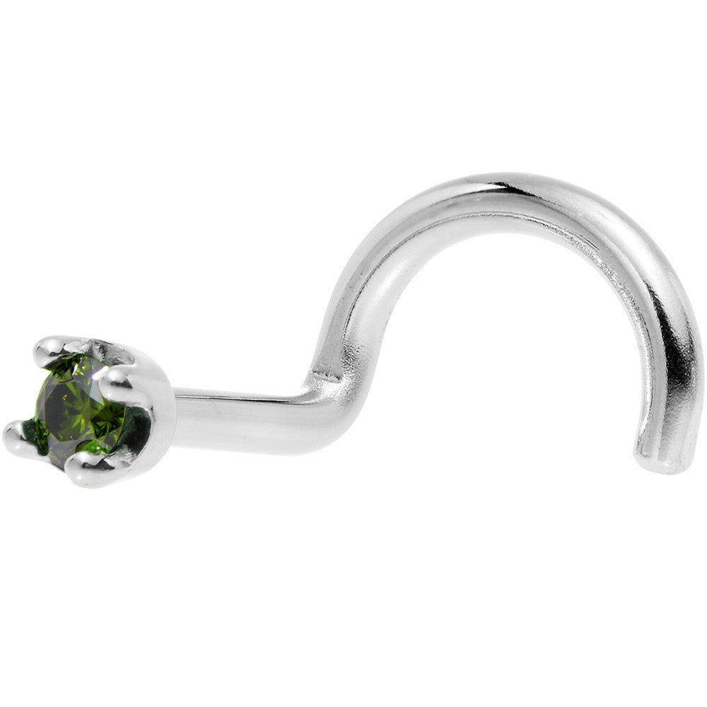 Solid 18K White Gold 1.5mm Genuine Green Diamond Nose Ring