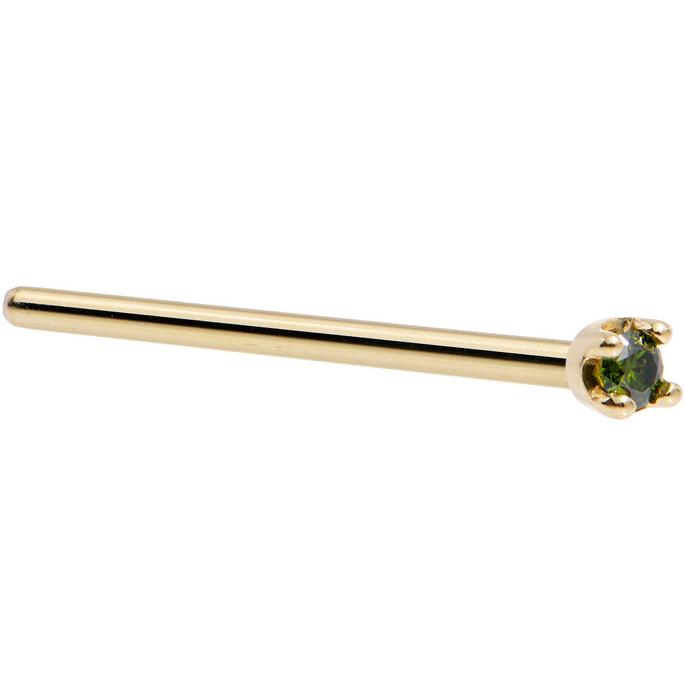 Solid 18K Yellow Gold 1.5mm Genuine Green Diamond Nose Ring