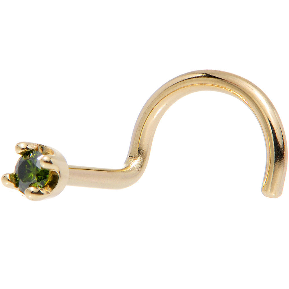 Solid 18K Yellow Gold 1.5mm Genuine Green Diamond Nose Ring