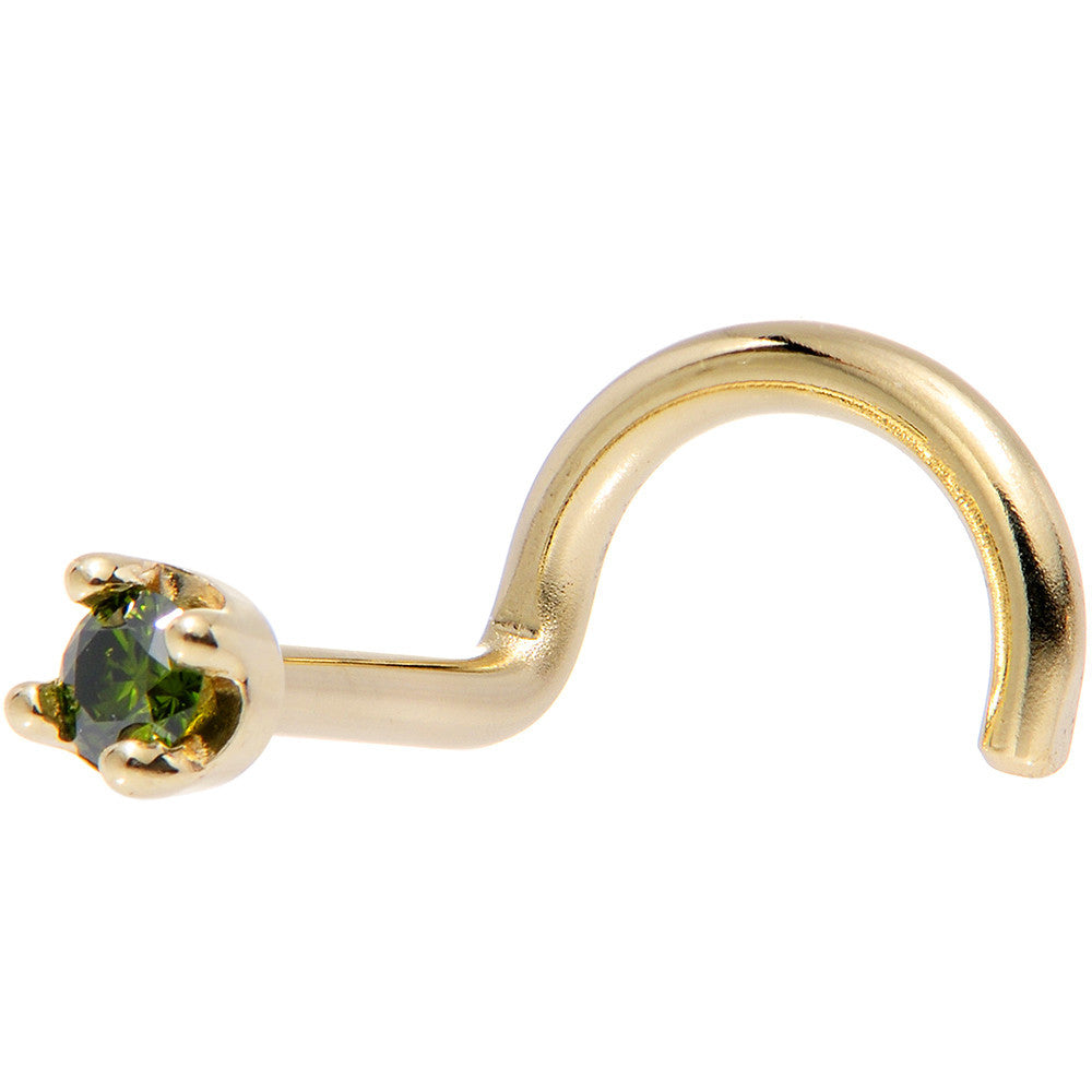 Solid 18K Yellow Gold 1.5mm Genuine Green Diamond Nose Ring