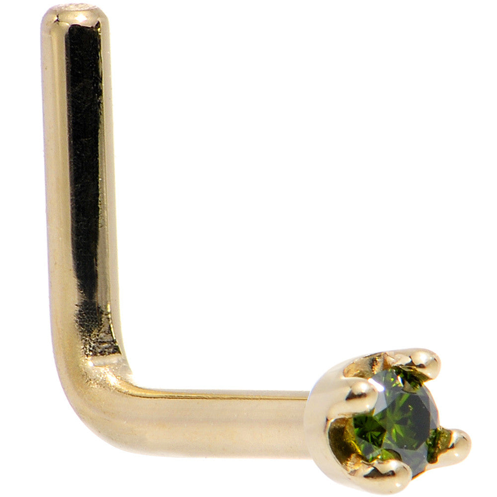 Solid 18K Yellow Gold 1.5mm Genuine Green Diamond Nose Ring