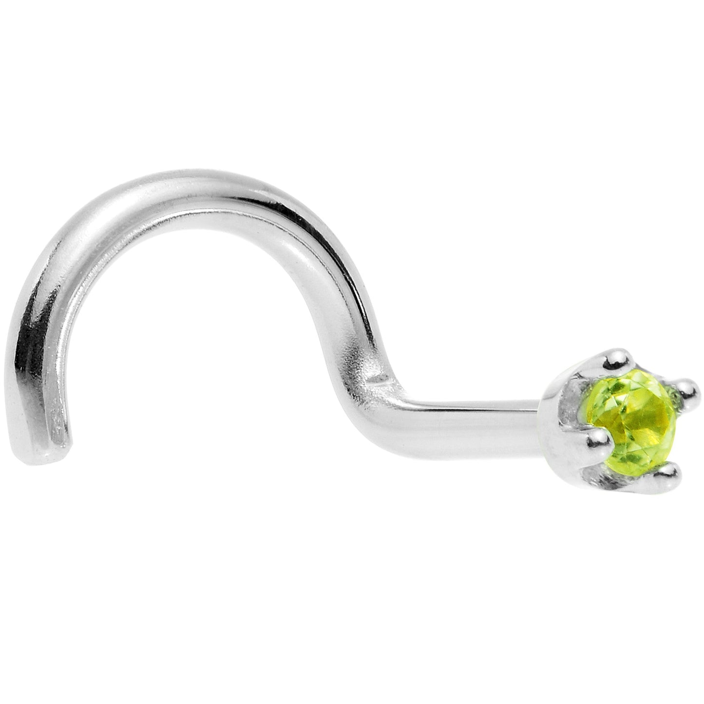 Solid 14K White Gold 1.5mm Genuine Peridot Nose Ring