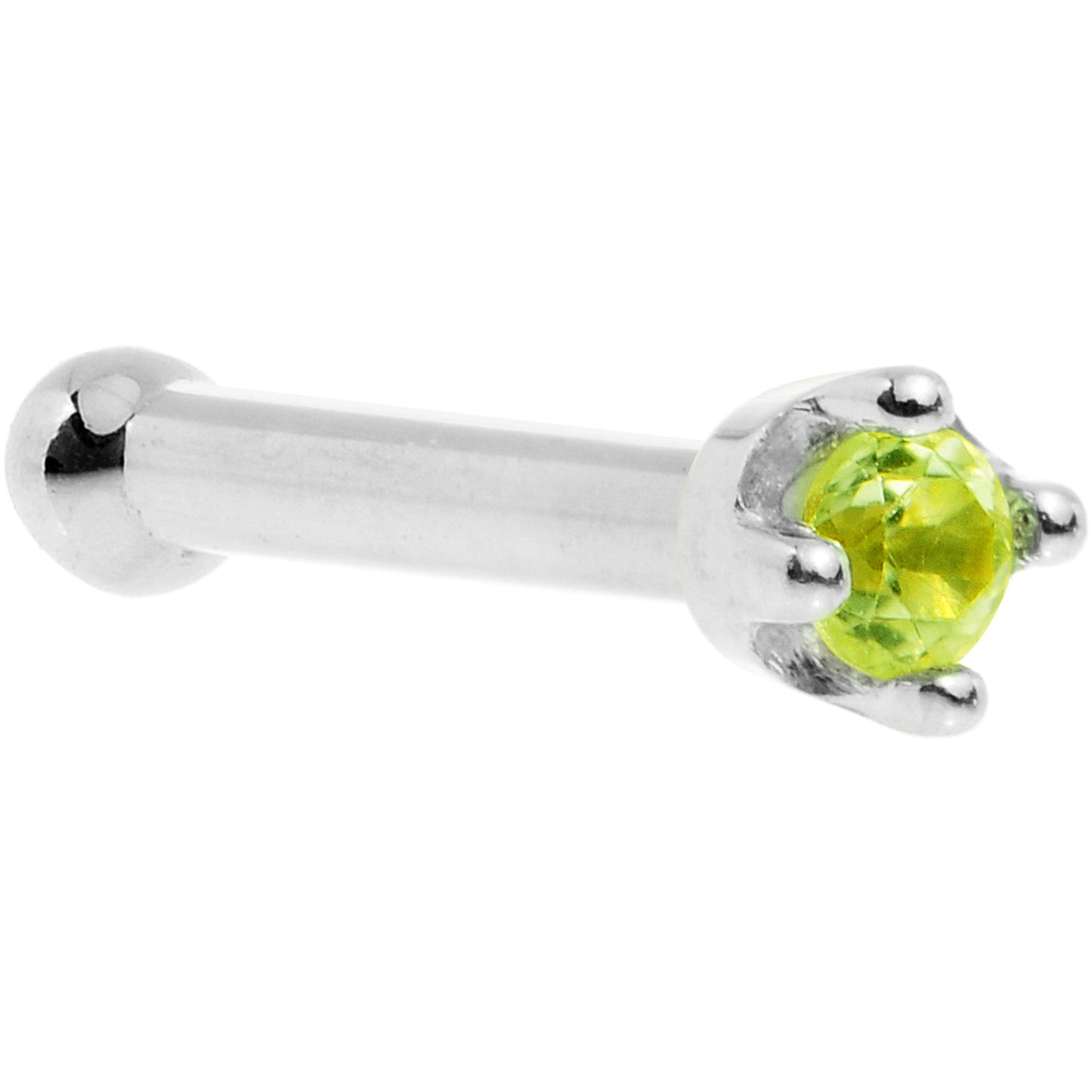 Solid 14K White Gold 1.5mm Genuine Peridot Nose Ring