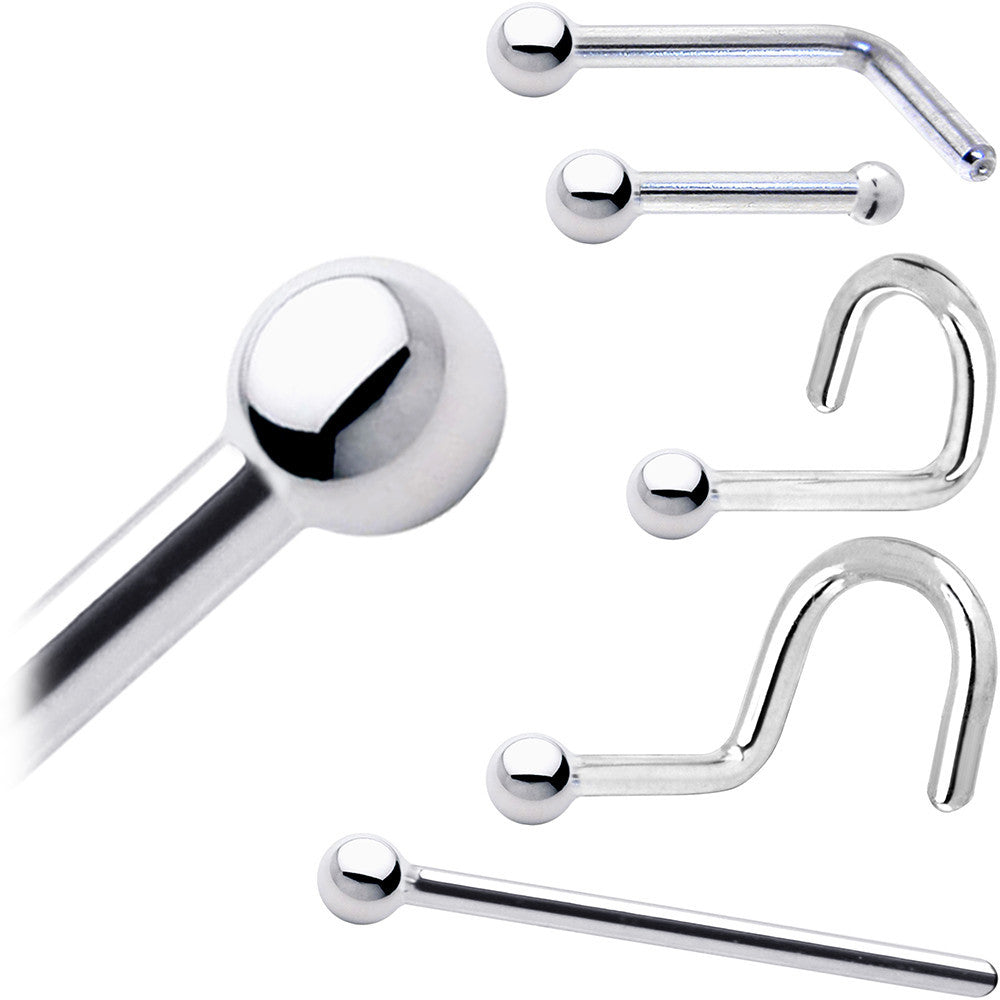 Solid 14K White Gold 1.5mm Ball Nose Ring