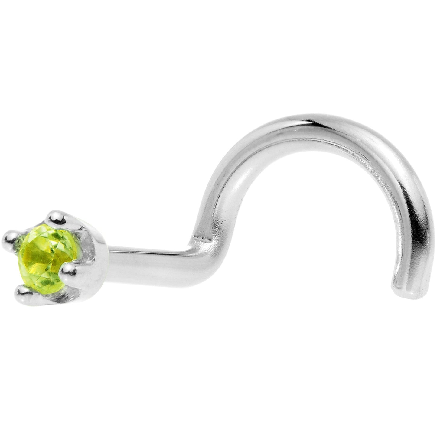 Solid 14K White Gold 1.5mm Genuine Peridot Nose Ring