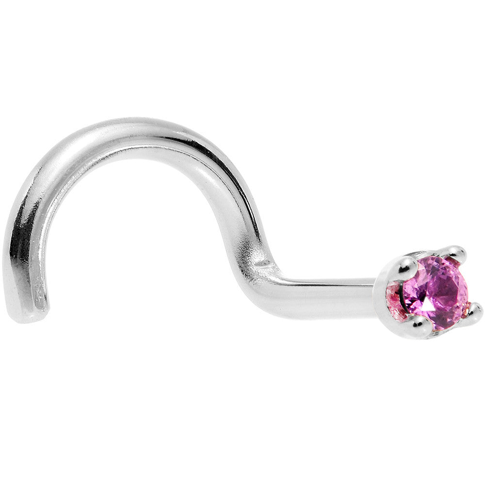 Solid 14K White Gold 1.5mm Genuine Pink Sapphire Nose Ring