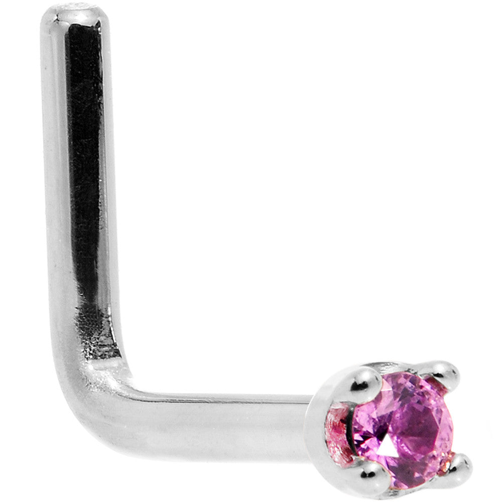 Solid 14K White Gold 1.5mm Genuine Pink Sapphire Nose Ring