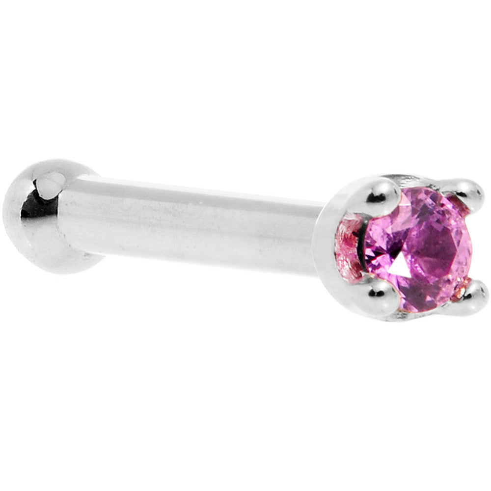 Solid 18K White Gold 1.5mm Genuine Pink Sapphire Nose Ring