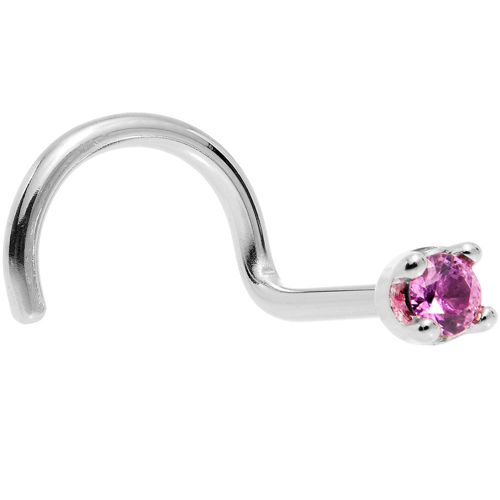 Solid 18K White Gold 1.5mm Genuine Pink Sapphire Nose Ring