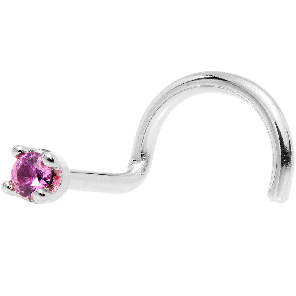Solid 18K White Gold 1.5mm Genuine Pink Sapphire Nose Ring
