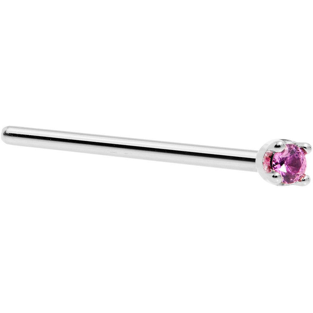 Solid 14K White Gold 1.5mm Genuine Pink Sapphire Nose Ring