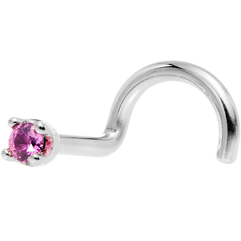 Solid 14K White Gold 1.5mm Genuine Pink Sapphire Nose Ring