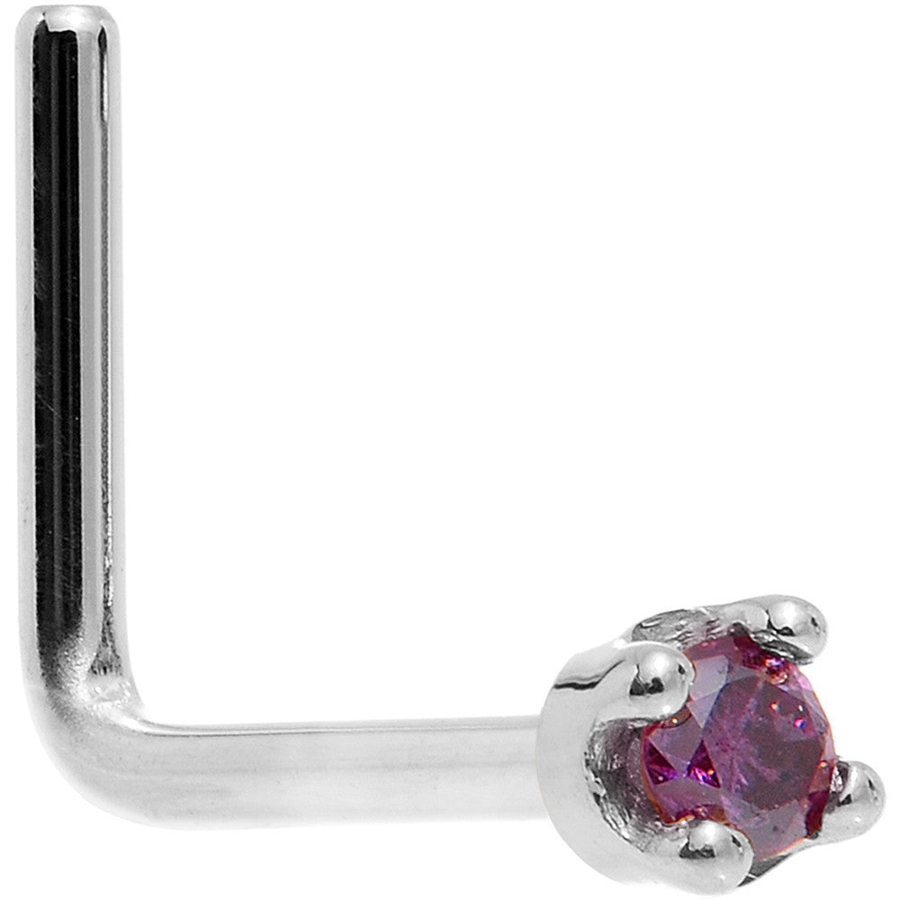 Solid 18K White Gold 1.5mm Genuine Purple Diamond Nose Ring