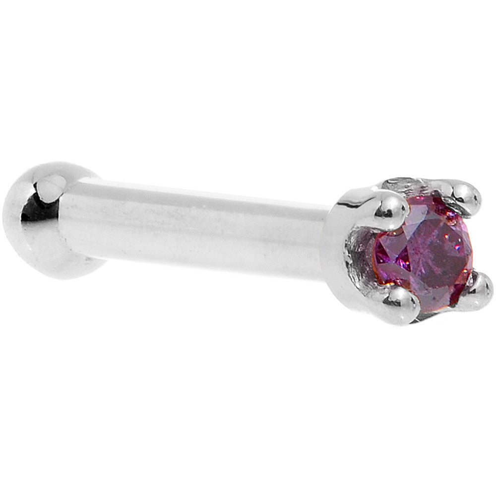 Solid 18K White Gold 1.5mm Genuine Purple Diamond Nose Ring