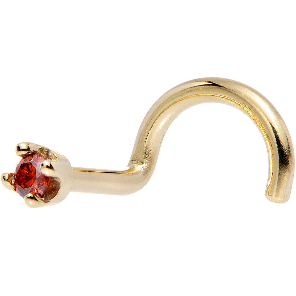 Solid 14K Yellow Gold 1.5mm Genuine Red Diamond Nose Ring