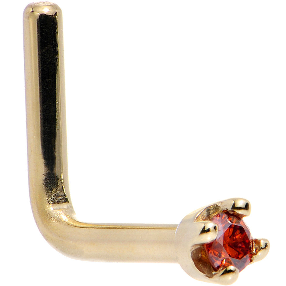 Solid 14K Yellow Gold 1.5mm Genuine Red Diamond Nose Ring
