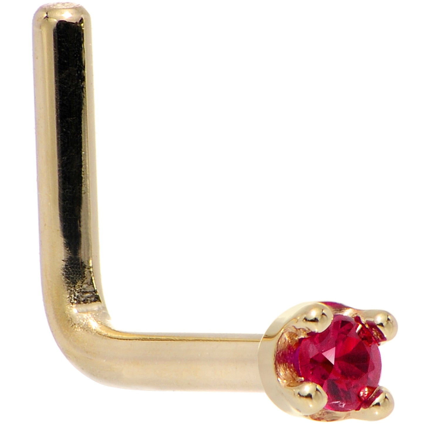 Solid 14K Yellow Gold 1.5mm Diamond Cut Genuine Ruby Nose Ring