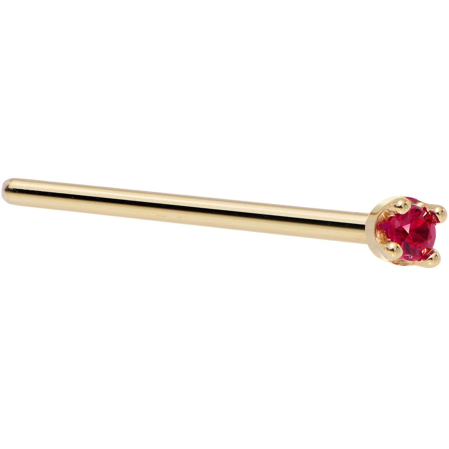 Solid 14K Yellow Gold 1.5mm Diamond Cut Genuine Ruby Nose Ring