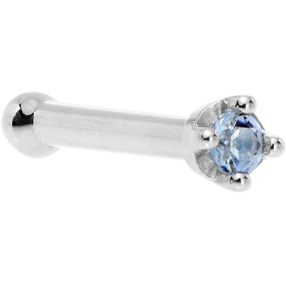Solid 14K White Gold 1.5mm Genuine Topaz Nose Ring