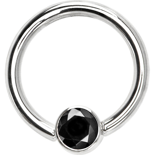 14G 3/8 Solid 14K White Gold Black CZ Gem Captive Ring