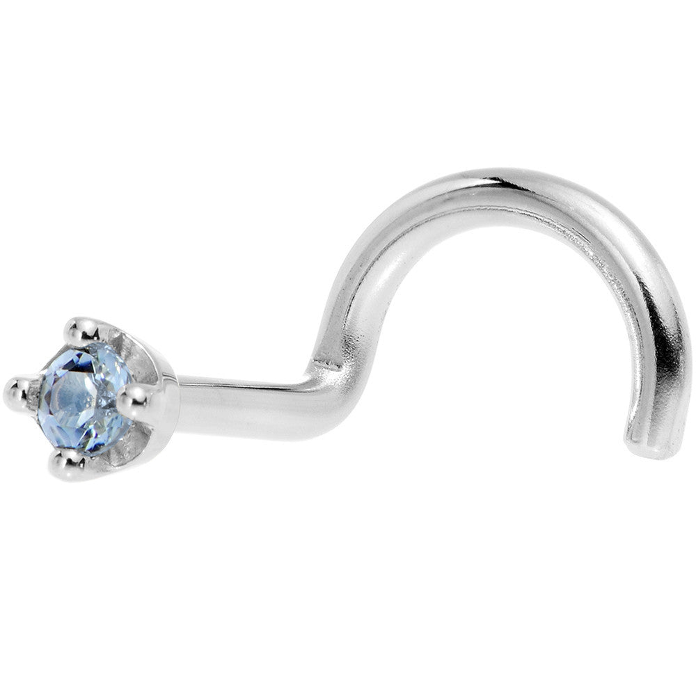 Solid 14K White Gold 1.5mm Genuine Topaz Nose Ring