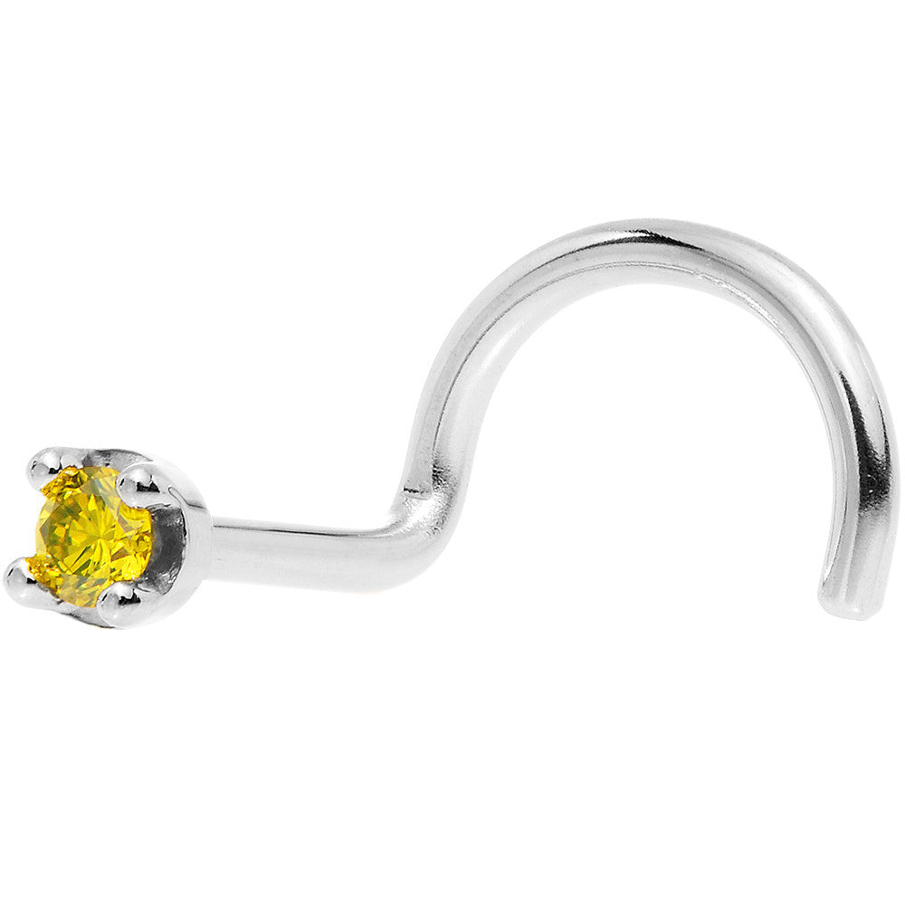 Solid 18K White Gold 1.5mm Genuine Yellow Diamond Nose Ring