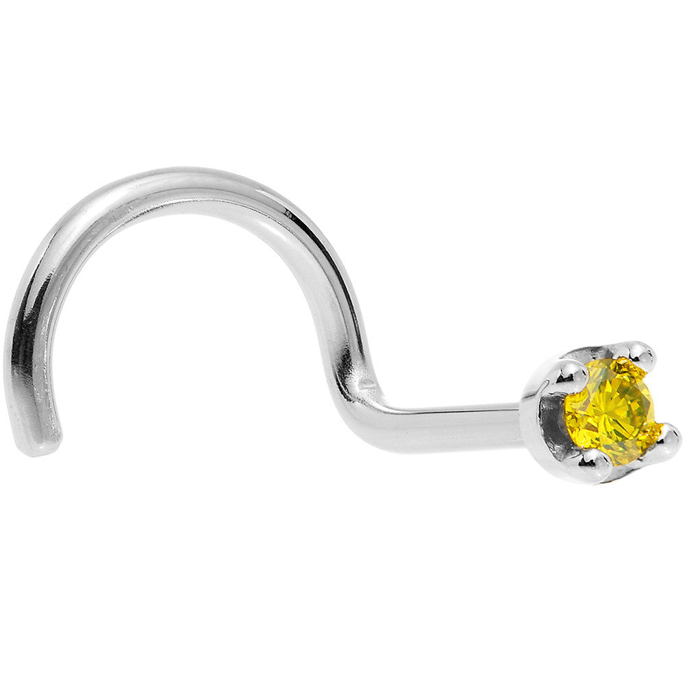 Solid 18K White Gold 1.5mm Genuine Yellow Diamond Nose Ring