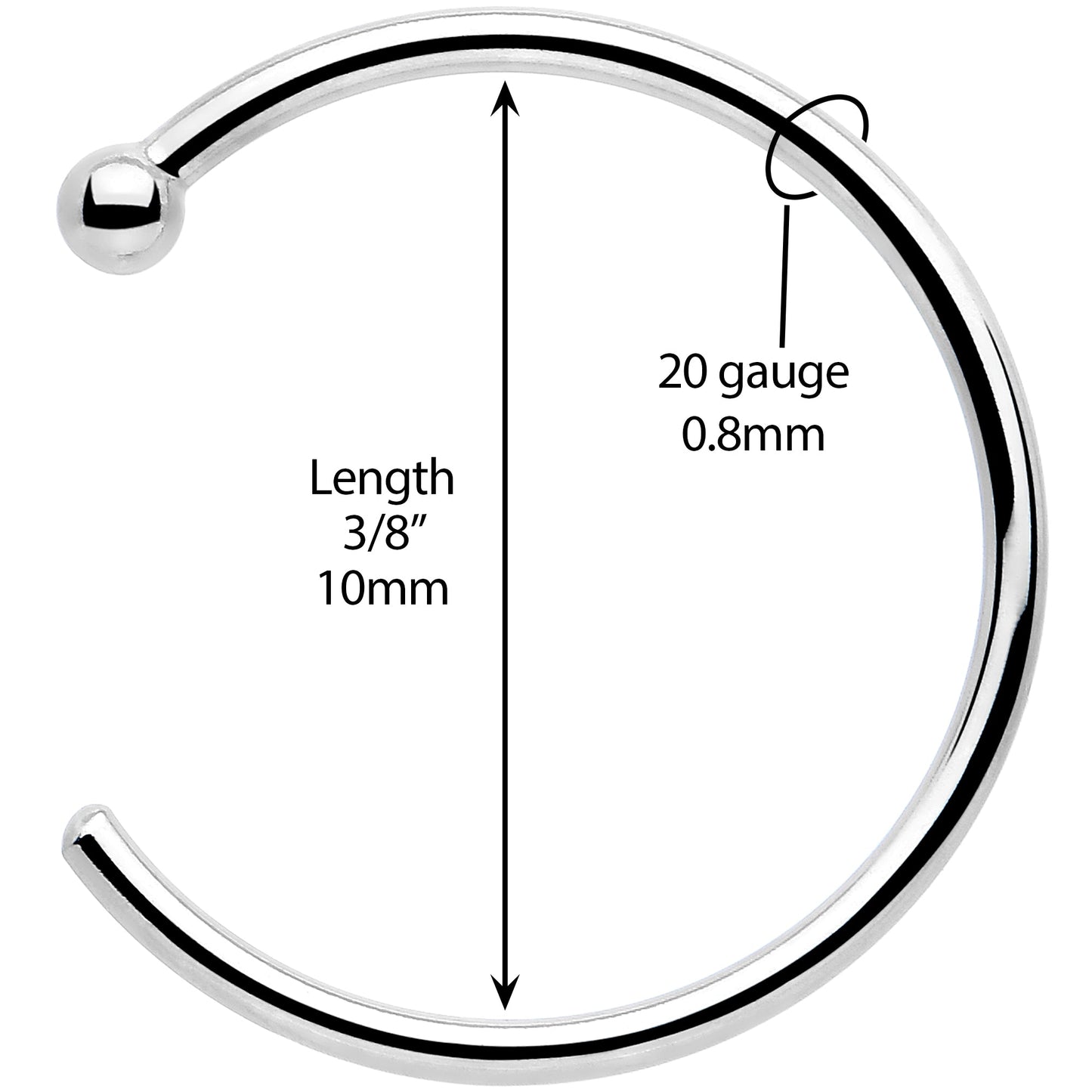 20G 3/8 Solid 18K White Gold Nose Hoop