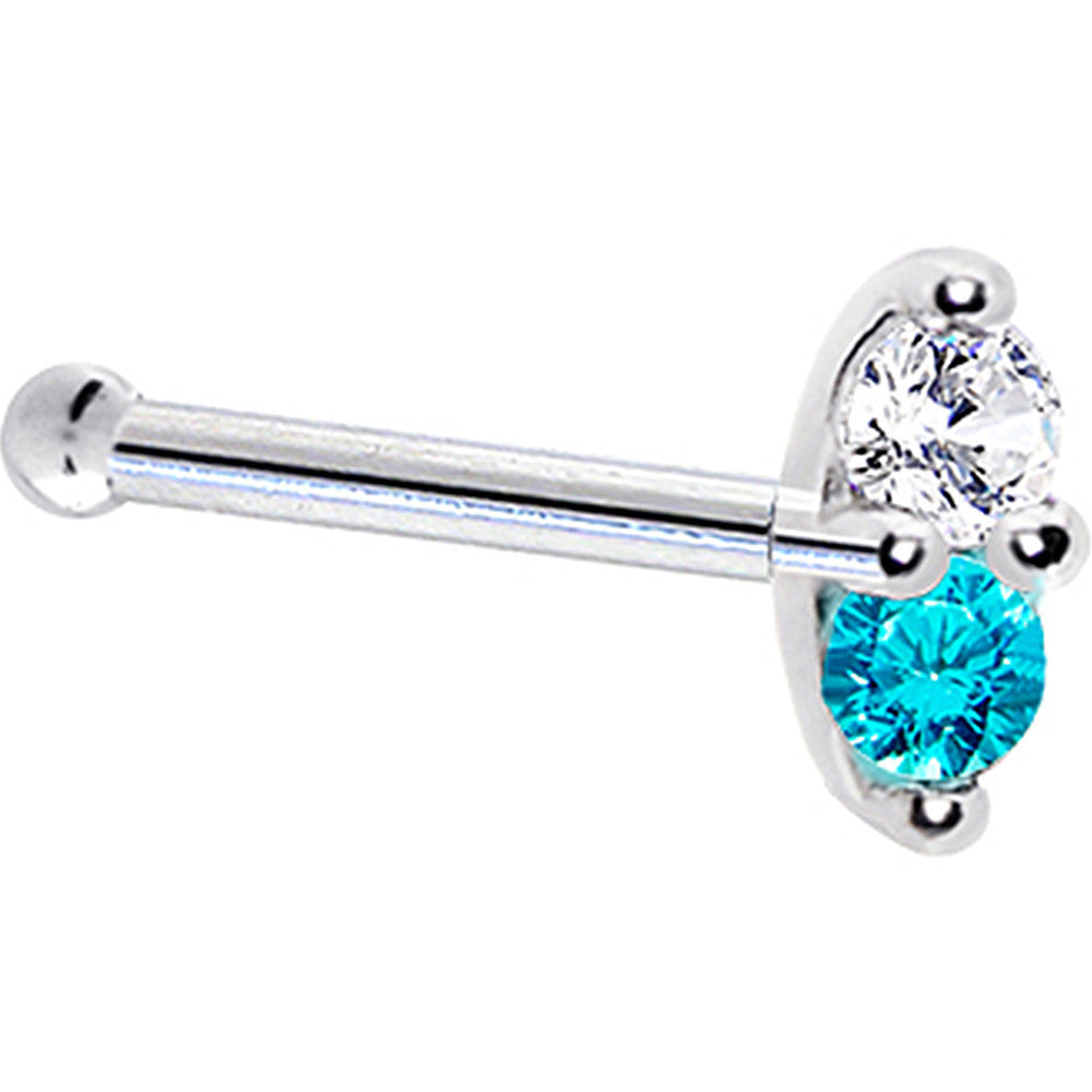 14k White Gold Mint Green 1.5mm CZ Marquise Nose Ring