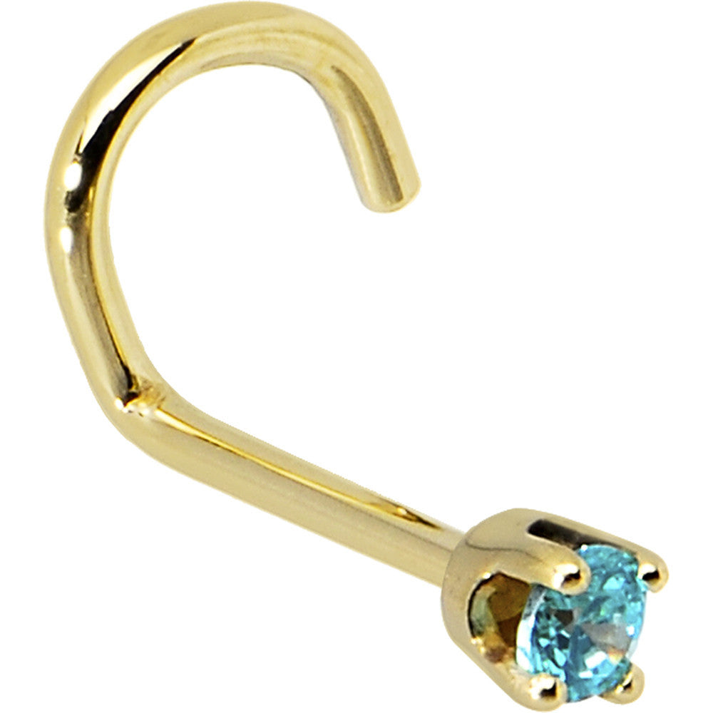 Solid 14K Yellow Gold 2mm Mint Green Cubic Zirconia Nose Ring
