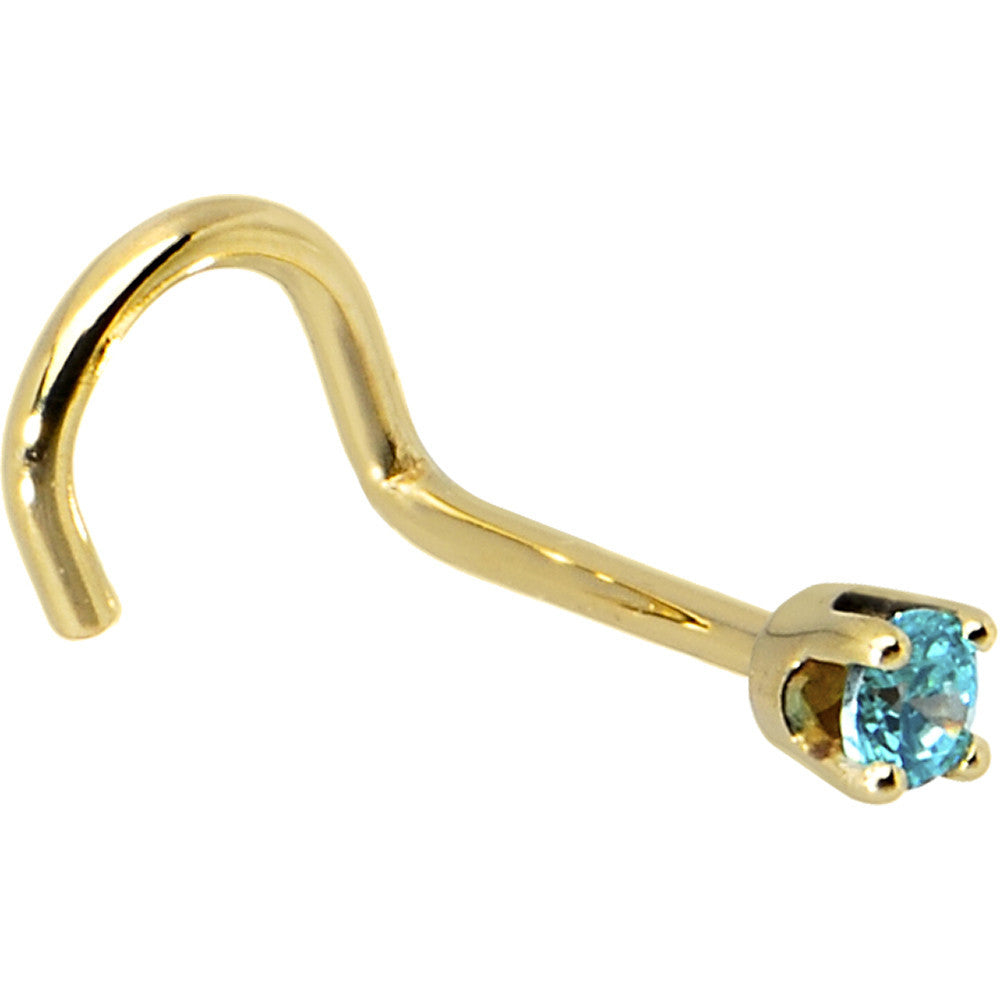 Solid 14K Yellow Gold 2mm Mint Green Cubic Zirconia Nose Ring