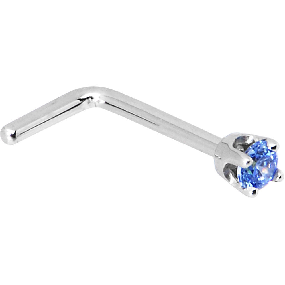 Solid 14K White Gold 2mm Arctic Blue Cubic Zirconia Nose Ring