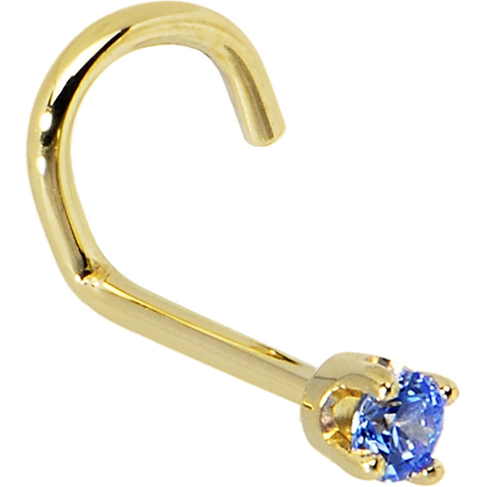 Solid 14K Yellow Gold 2mm Arctic Blue Cubic Zirconia Nose Ring