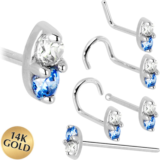 14k White Gold Arctic Blue 1.5mm CZ Marquise Nose Ring