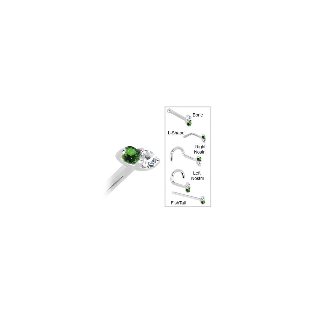 14k White Gold 1.5mm Genuine Emerald Diamond Marquise Nose Ring