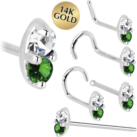 14k White Gold 1.5mm Genuine Emerald Diamond Marquise Nose Ring