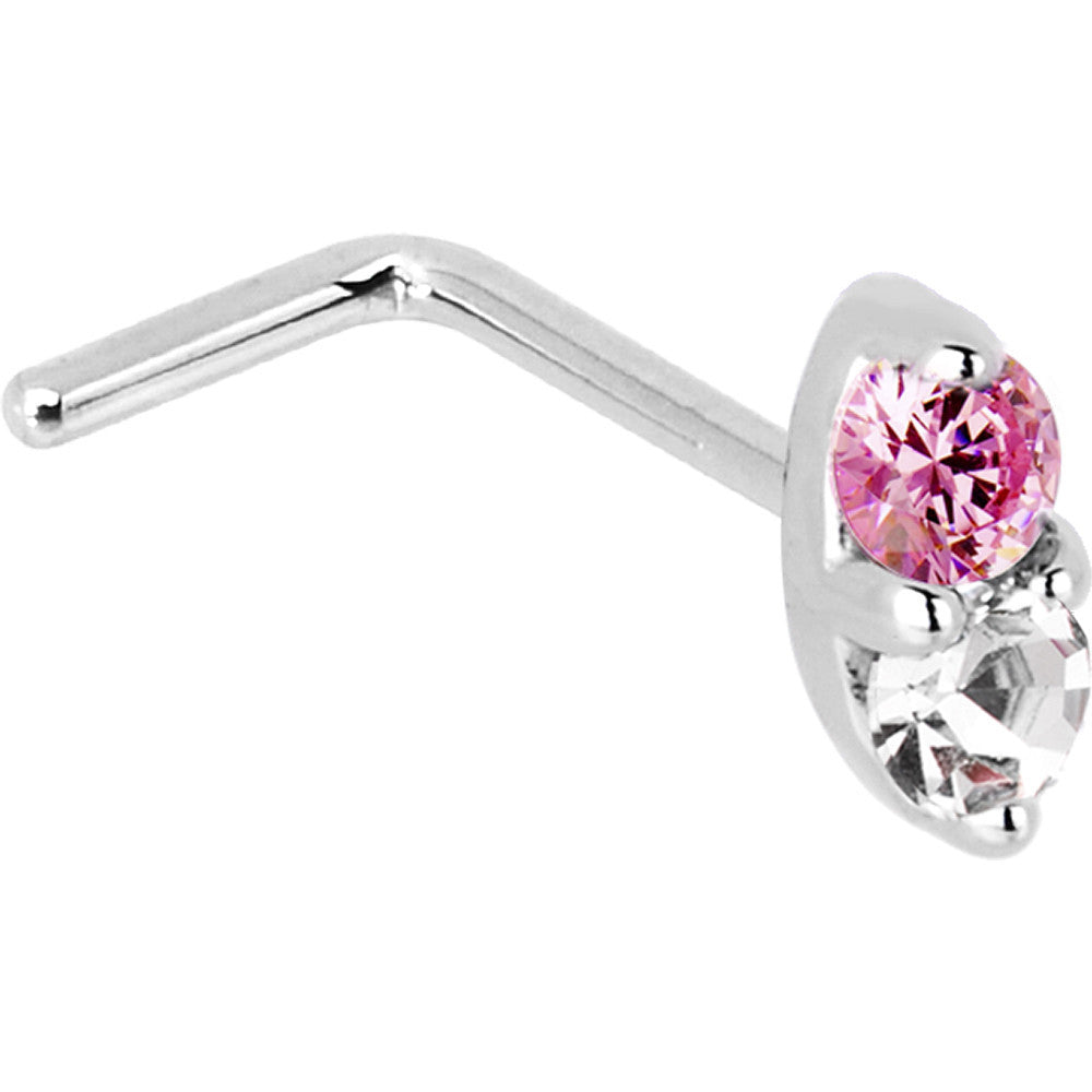 14k White Gold 1.5mm Genuine Pink Sapphire Diamond Marquise Nose Ring