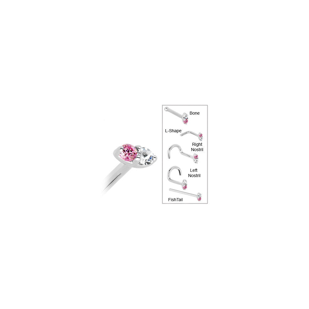 14k White Gold 1.5mm Genuine Pink Sapphire Diamond Marquise Nose Ring