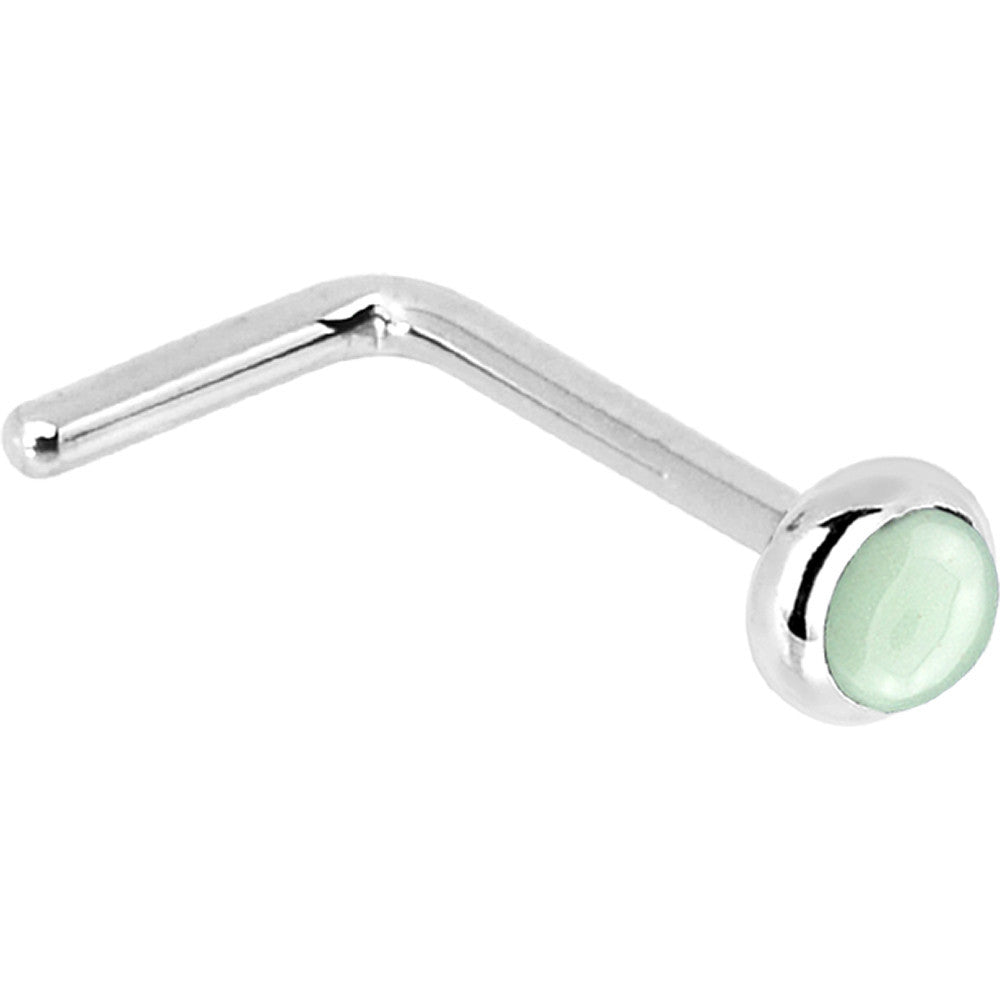 Solid 14K White Gold 2mm Aventurine Quartz Nose Ring