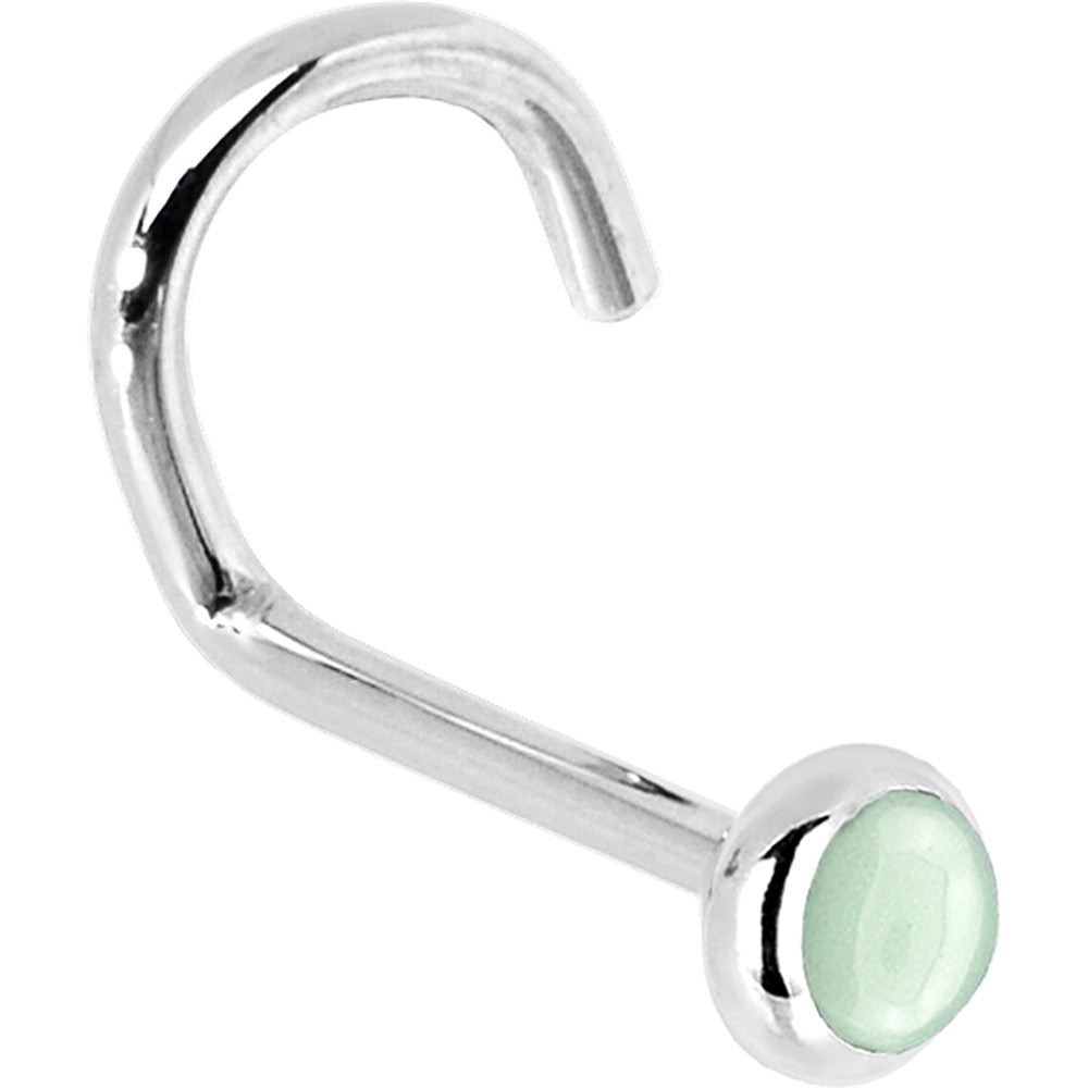 Solid 14K White Gold 2mm Aventurine Quartz Nose Ring