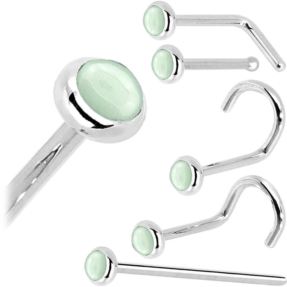 Solid 14K White Gold 2mm Aventurine Quartz Nose Ring